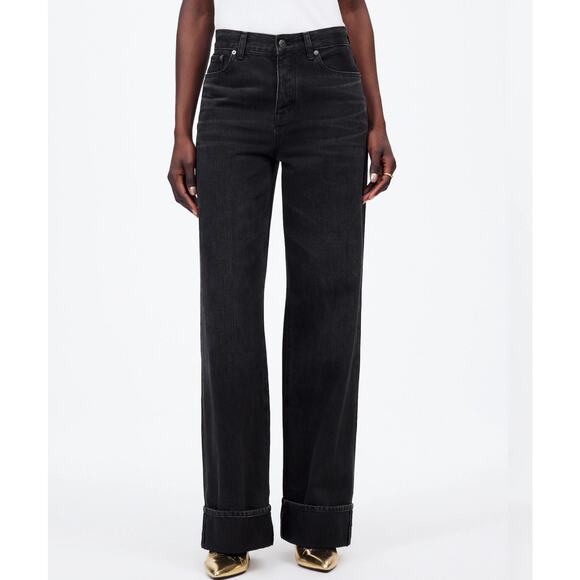 Madewell Women's Low Slung Baggy Wide Leg Jeans Black Full Length 27 New - Picture 1 of 9